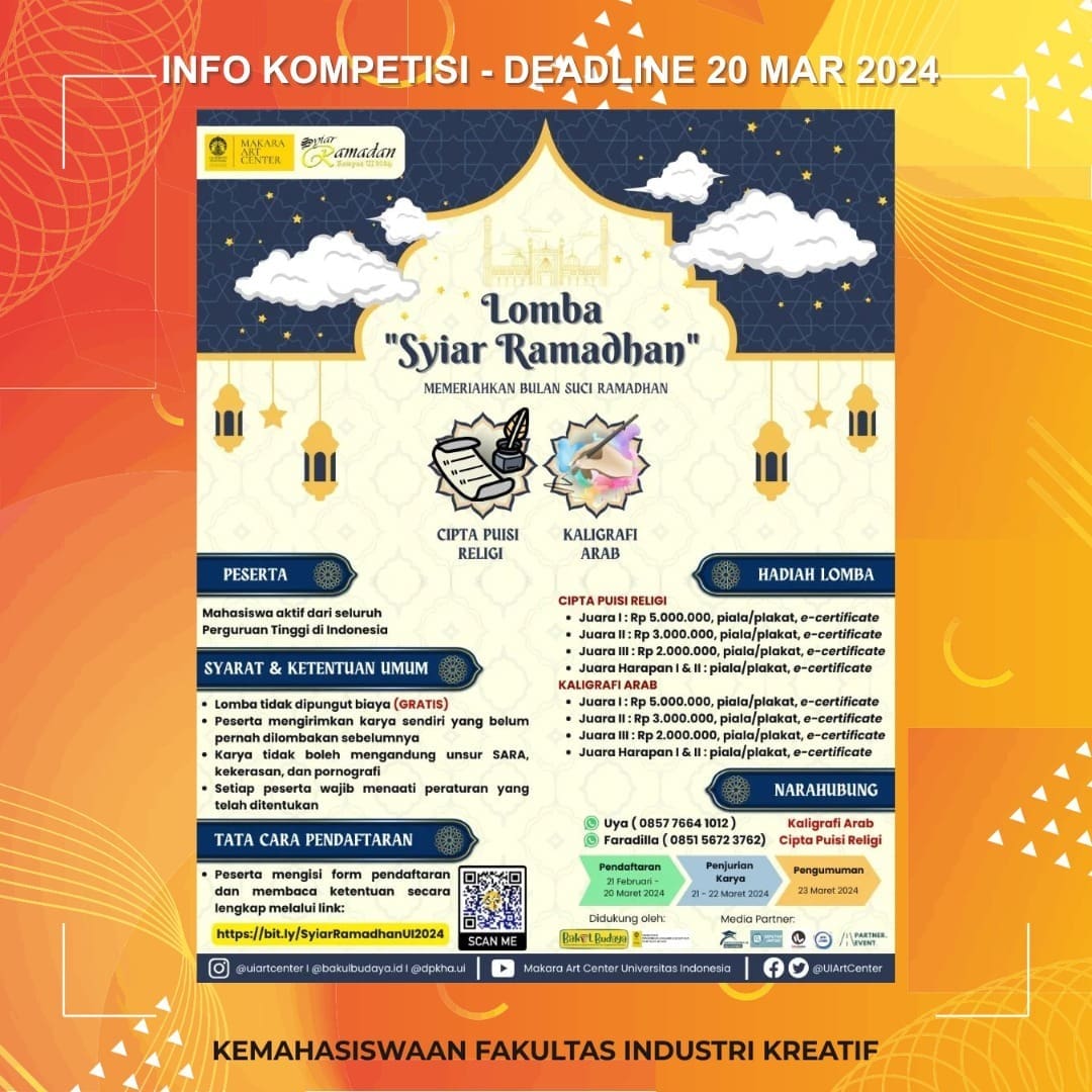 1718472222 INFO KOMPETISI Deadline 20 Maret 2024 More