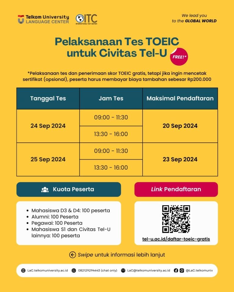 tes TOEIC untuk Civitas Tel U secara onsite di LaC 2
