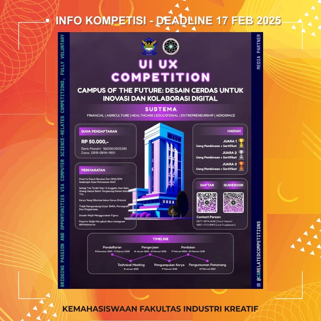 1737618738 INFO KOMPETISI Deadline 13 Februari 2025 More