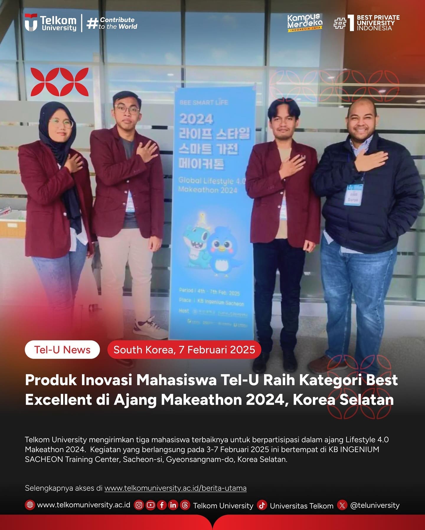 1739560230 HEI TelUtizen Telkom University Tel U mengirimkan tiga mahasiswa terbaiknya