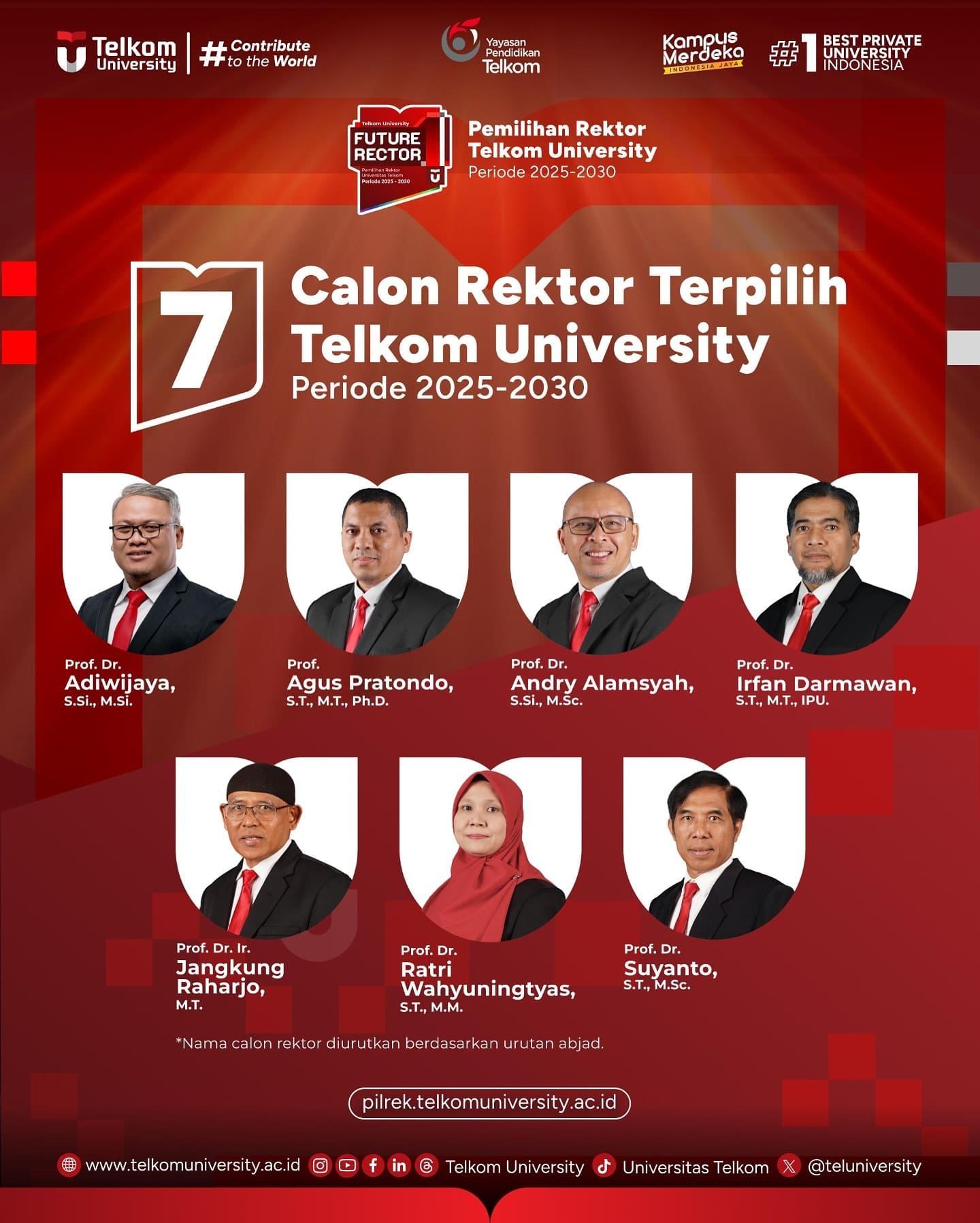 1740390703 HEI TelUtizen Telkom University dengan bangga memperkenalkan 7 Calon Rektor