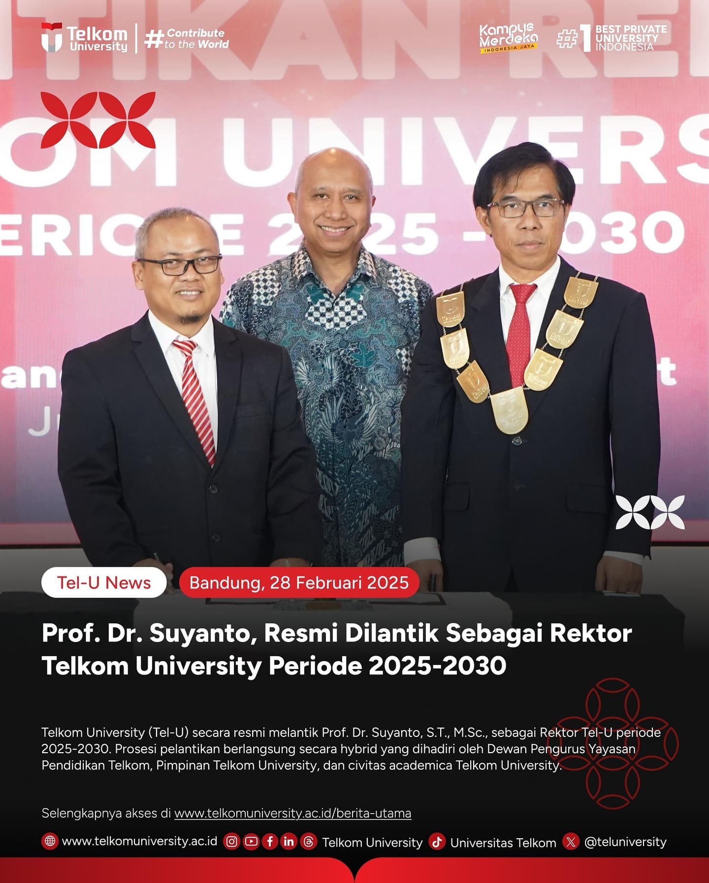 1740770970 HEI telUtizen Telkom University secara resmi melantik Prof Dr Suyanto